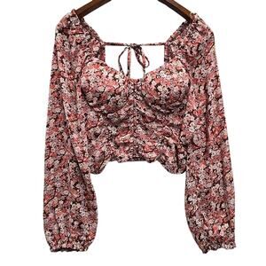 Madden NYC Juniors Ruched Corset Top XL Coquette Soft Girl Barbie Puff Sleeves